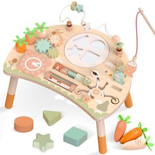 Wooden Activity Table for Toddlers 1-3, 9 in 1 Montessori Sensory Table with
