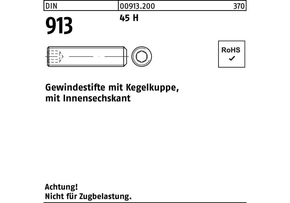 Рейхерный подъемник DIN 913 Kegelkuppe/Innen-6-kant M 6 x 60 45 H