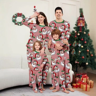 UK Family Matching Christmas Pyjamas Set Santa Print Xmas PJs Adults Kids
