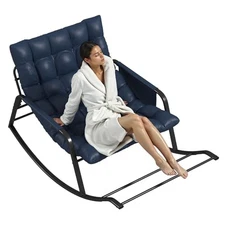 Oversized Outdoor Rocking Chair, Papasan Chair with Comfy Padded Cushions Navy