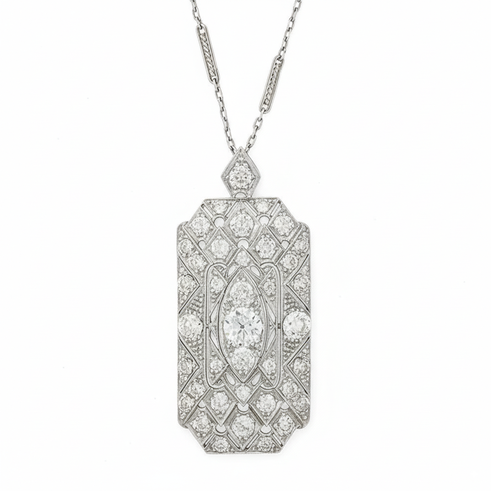 Vintage Art Deco Wedding Antique Pendant 925 Silver 1.68 CT Round Cut CZ Stone