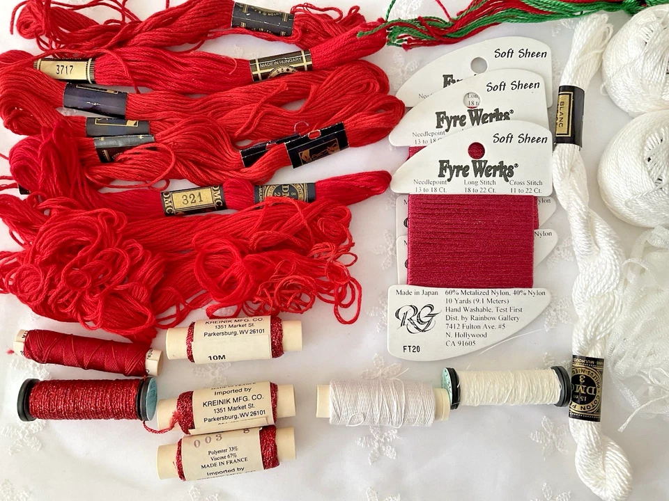 Needlepoint Embroidery Thread Collection Lot of 28 Red White Christmas Valentine - Image 2 of 4