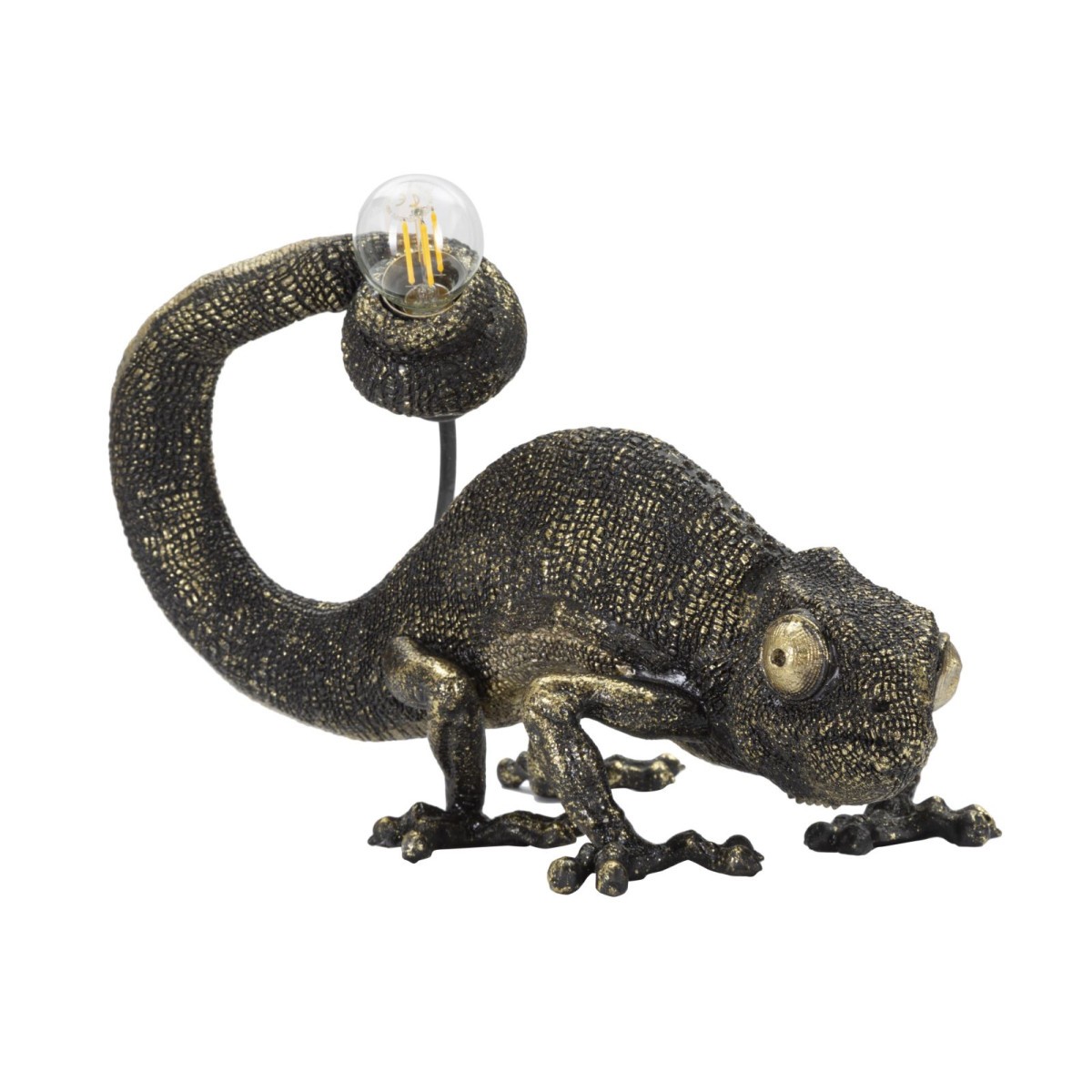Lampe lézard en résine haut de gamme luminaire sculptural noir et or