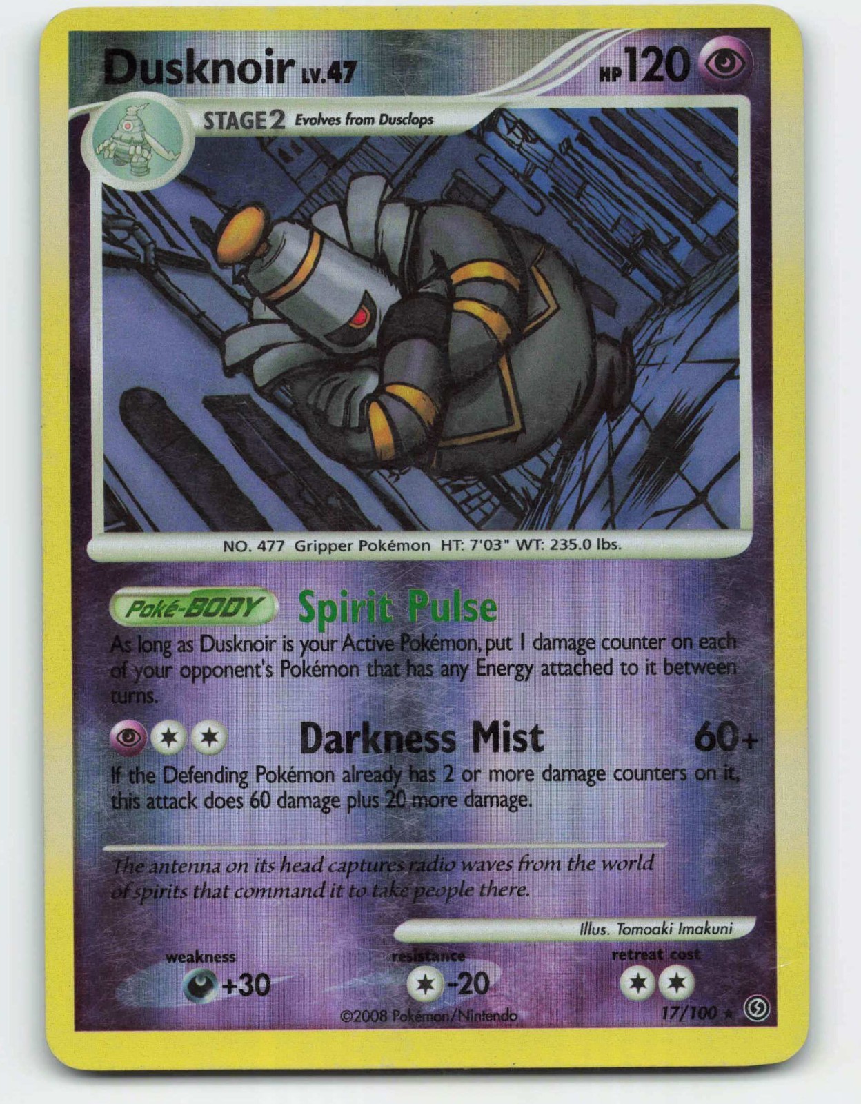 2008 Pokemon, Stormfront, #17/100 Dusknoir, Reverse Holo Rare