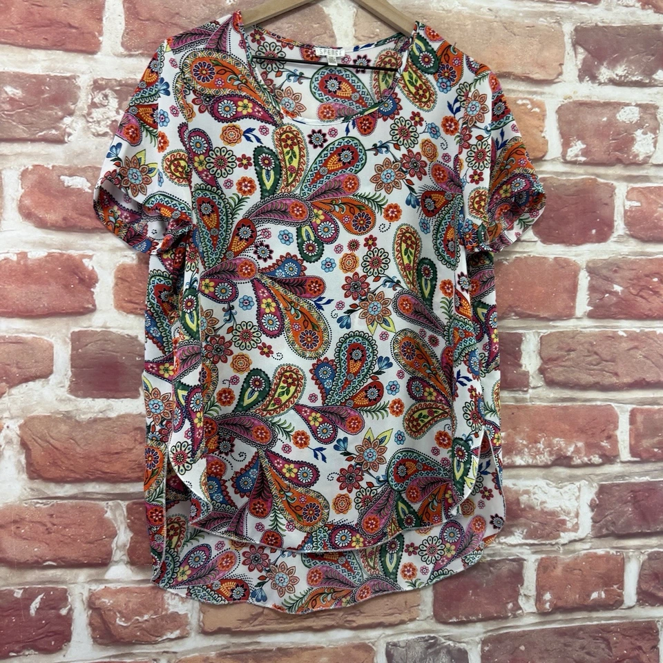Camisa Spense Top Mujer Grande Multicolor Boho Floral Cachemira Abstracta Alta Baja Foto 2 de 4