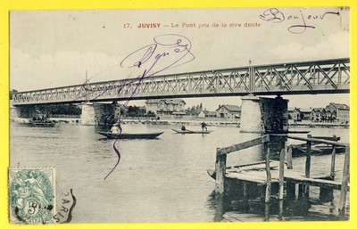 Old postcard 91 - Juvisy sur ORGE in 1907 (Essonne) The Bridge taken from the RIGHT BANK