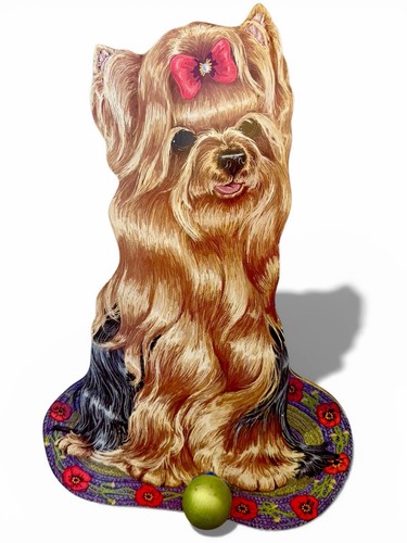 Vintage 2000 Life-Like and Size Yorkie, Doggie Doorstop Made on Wood