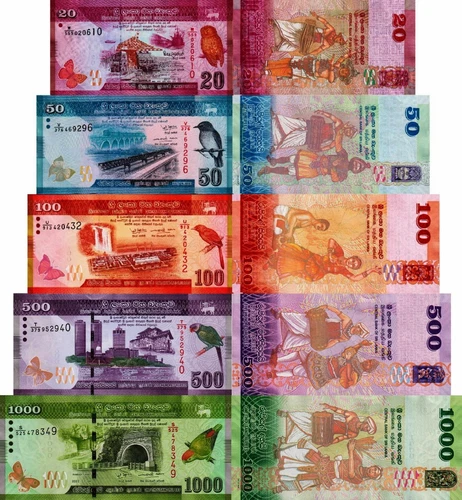 SRI LANKA - Lot of 5 Banknotes 20/50/100/500/1000 Rupees FDS - UNC