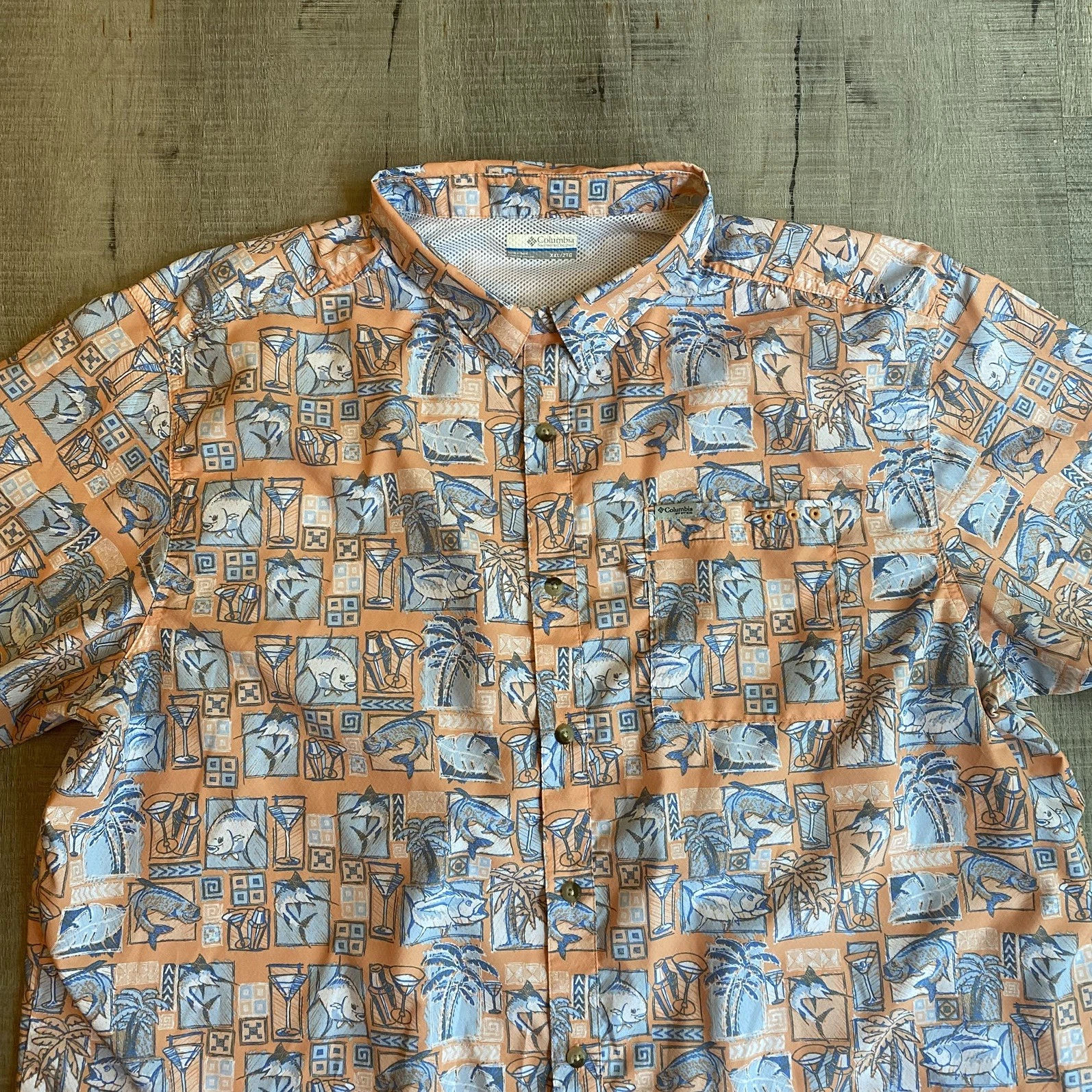 Columbia PFG Fishing Shirt Mens 2XL XXL Orange Vented Short Sleeve Tarpon Tuna