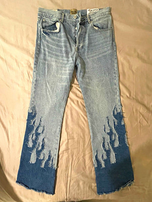 Gallery Dept. Men's Light Wash Blue Denim Straight Jeans Regular Fit Distressed