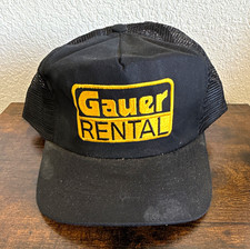 Vintage Gauer Rental Trucker Hat Black Yellow Embroidered Snapback USA Made