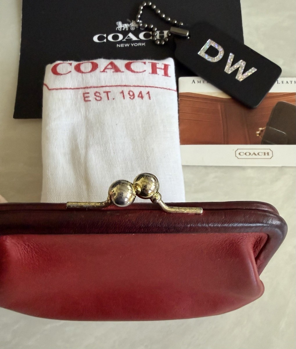 COACH VINTAGE RED/BLACK LEATHER KISSLOCK COIN PURSE 7155 | eBay