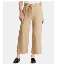 Lauren Ralph Lauren Twill Belted Cropped Stylish Wide Leg Pants Tan NEW Size 8