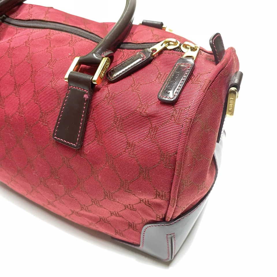 Vintage LaurenRalph Lauren Signature Red Brown Leather Trim Duffle Carry On Bag - Image 2 of 4