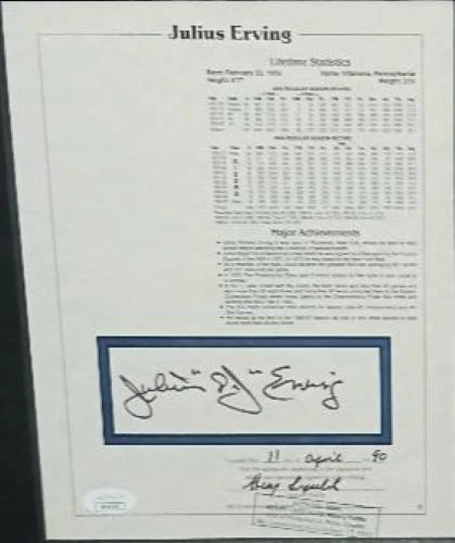 JULIUS ERVING CUSTOM FRAMED 17X22 PICTURE/AUTO STAT SHEET JSA CERTIFIED AY47165 - Image 2 of 4