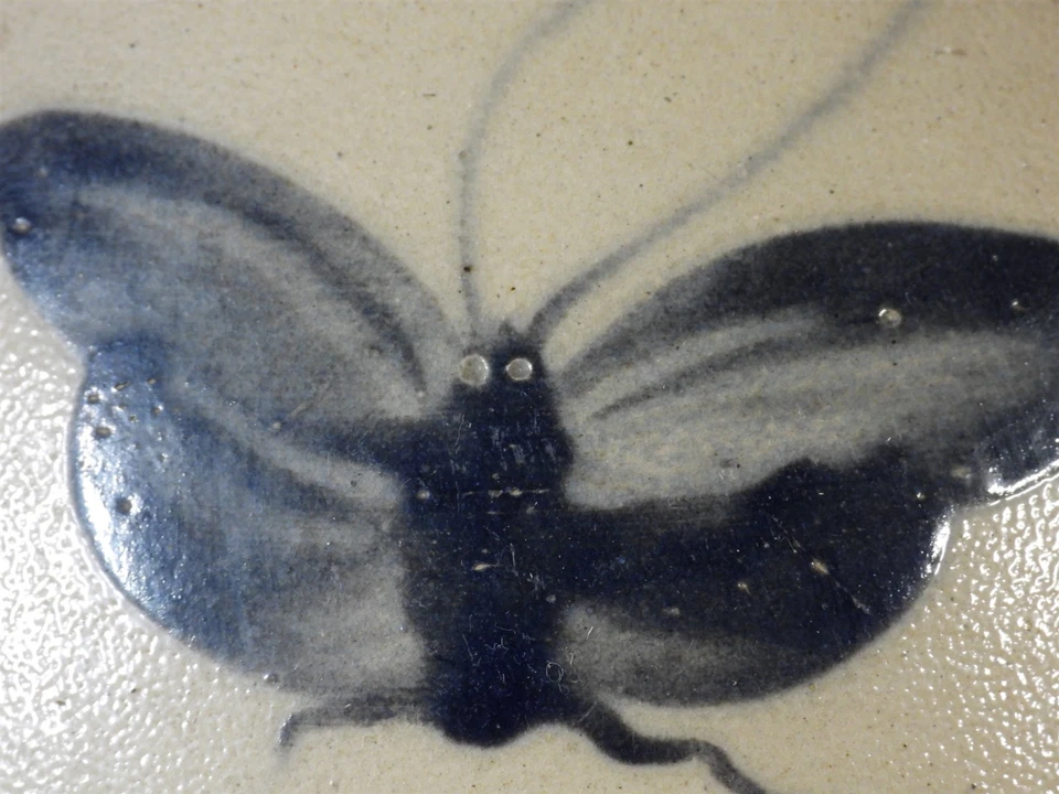 Julius Norton Bennington Vt. Blue Slip Butterfly 2 Gallon Stoneware Ovoid Jug - Image 4 of 4