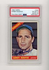 1966 Topps Sandy Koufax #100 Autograph PSA 6/10 Auto EX-MT Dodgers HOF