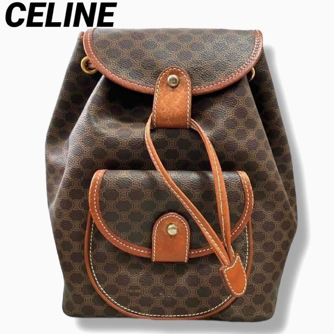 CELINE Mini Backpack Macadam Pattern Brown PVC Le… - image 1