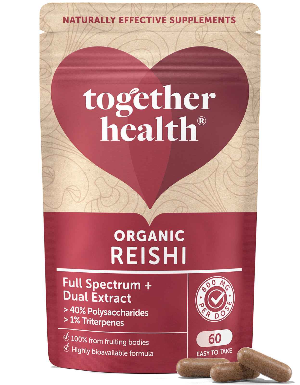 Together Health Organic Reishi 800Mg Dual Extract Fruiting Bodies Daily Wellness Support Capsules - 60 Capsules - Image 3