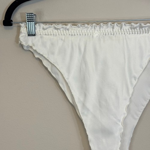 Vintage Victoria's Secret Thong Panties L Off White Silk Ruffle Gold Label NWT - Picture 7 of 8