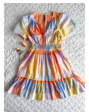 Anthropologie Somerset Mini Dress Metalic Pastel Plaid Smocked Size XS