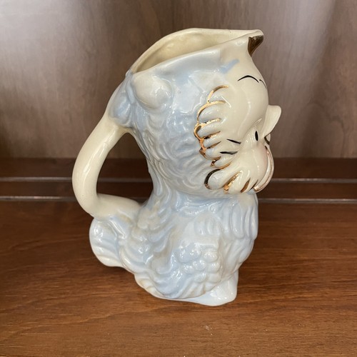 Vintage Shawnee Pottery Owl Milk Pitcher blue w/ Gold Accents - Picture 4 of 6