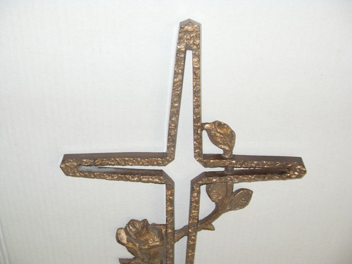 Bronze- Kreuz mit Rosenranke H60cm B21cm - Bild 2 von 3