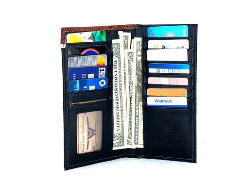 Western PU Leather Wallet Bull Rider Concho Rodeo Bifold Checkbook Black 7.5'' - Picture 6 of 6