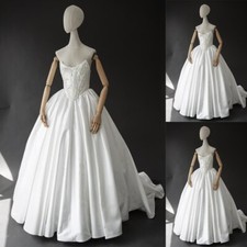 Vintage Sweetheart Wedding Dresses Beaded Satin A Line Sweep Train Bridal Gowns