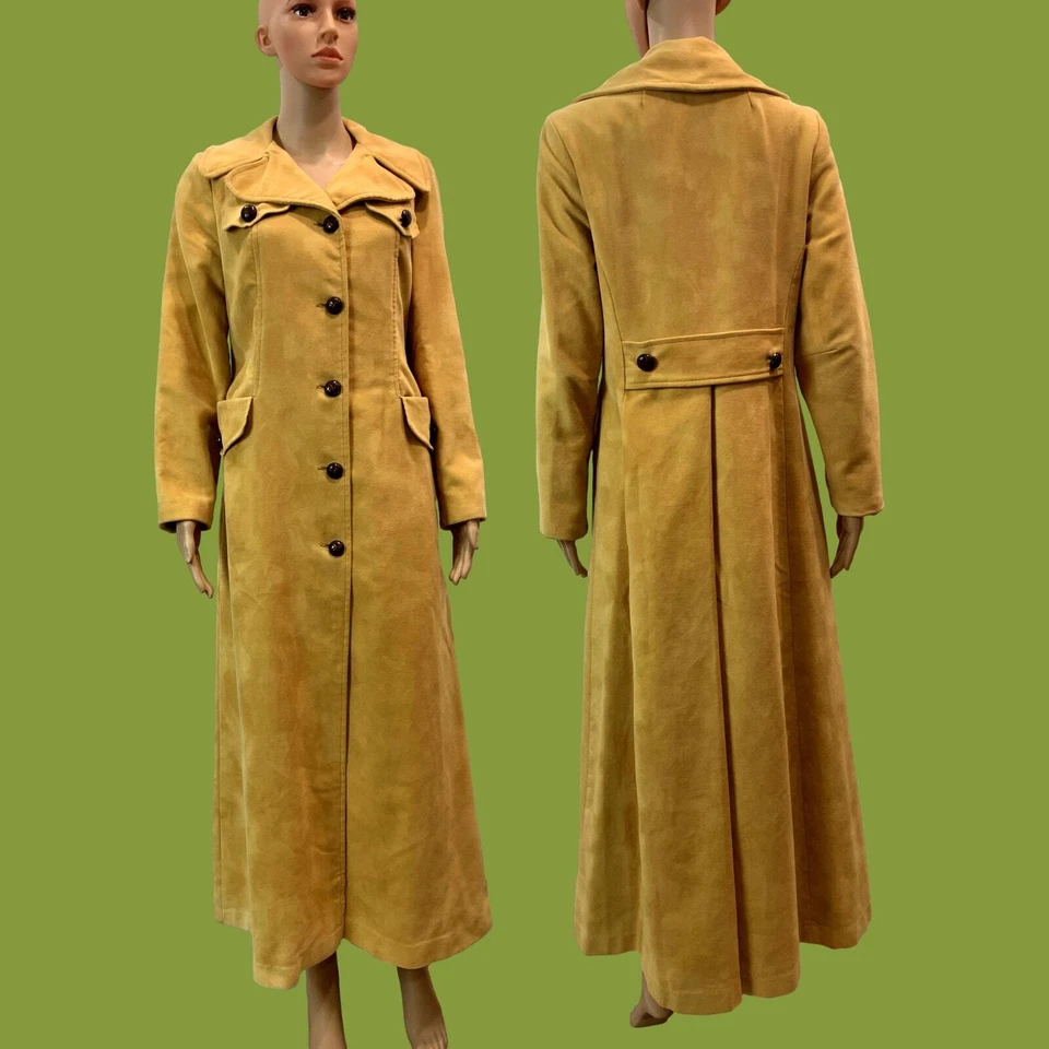VTG 70s Mustard MOD Maxi Coat BOHO HIPPIE Princess Coat | Small