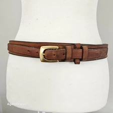 CABELA'S Leather Ranger Belt Sz 44 Leather Smooth Brown Brass Buckle Classic