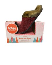 Woman's Faux Fur Slippers Red XL 9-10 Memory Foam Slip On Totes Toasties NEW
