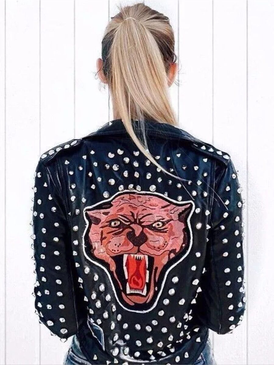Zara Leather studded biker jacket patches Sold Out TIGER Zara Leather studded biker jacket patches Sold Out TIGER