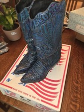 Zodiac Vintage Boots Western Blue Black With Purple Size 6.5 M Made In USA