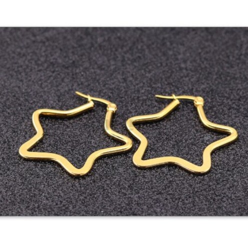 Gold Star Hoop Earrings 60MM Big 18K Gold Plated Stainless Steel Women's Jewelry - Picture 7 of 7