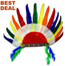 Western Native American Indian Feather Headband Headdress Fancy Dress Costume