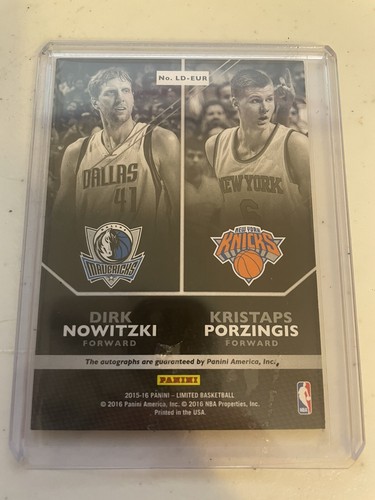 2015-16 LIMITED SPOTLIGHT RC DUAL AUTO GOLD 5/5 DIRK NOWITZKI KRISTAPS PORZINGIS - Picture 4 of 5