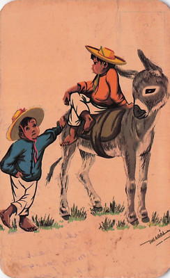 Postcard Vintage (1) 2 Ninos & a Donkey #C2 P (#866)