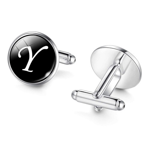 Mens initial letter silver alphabet cufflink cuff link wedding formal business - Picture 27 of 28