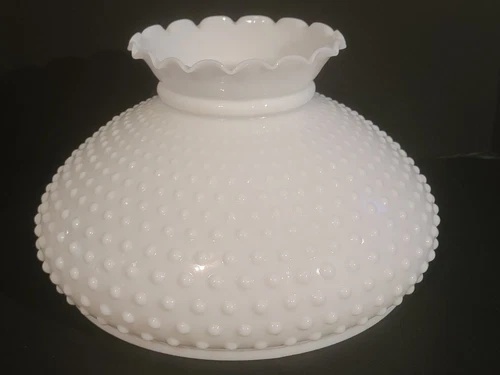 Large Vintage White Milk Glass Hobnail Lamp Globe Shade-HOBNAIL RUFFLED GLOBE