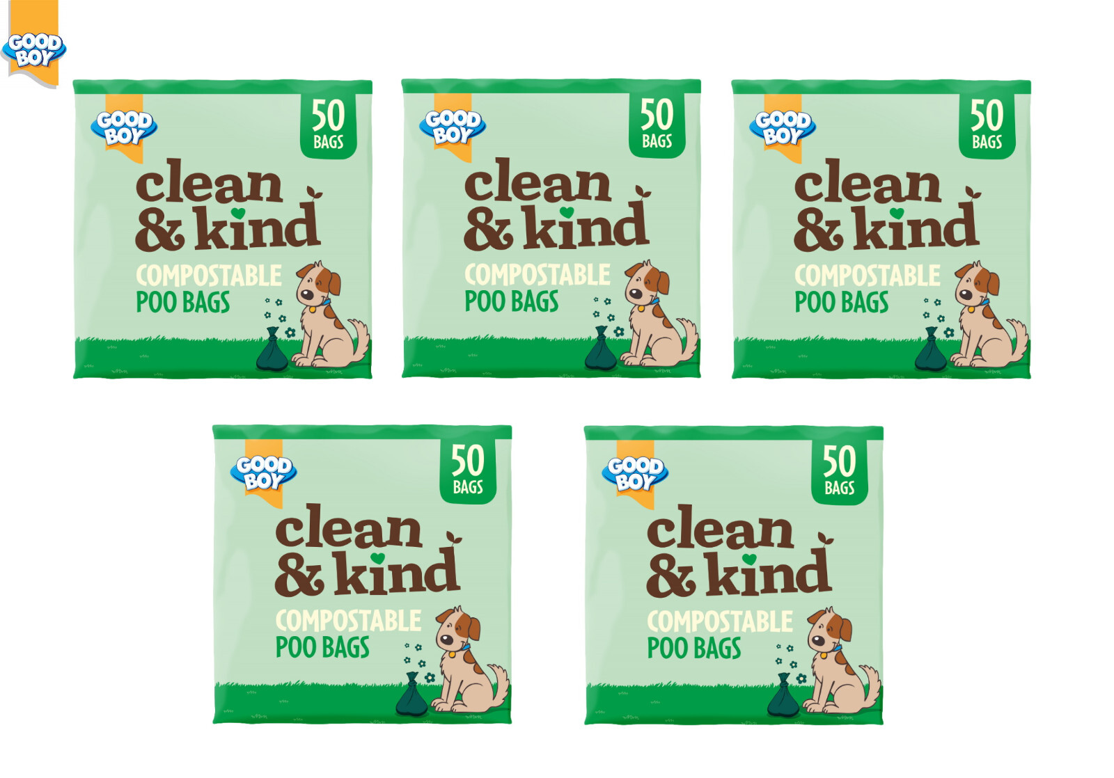 5 PACK GOOD BOY COMPOSTABLE POO BAGS BIODEGRADABLE DOG WASTE DISPOSABLE 50PACK