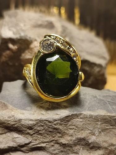 Damen Cocktail Cluster Ring in Gold Gr 60 im zeitlosen Retro Design tiefgrün - Picture 2 of 7