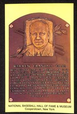 1964-Date Hall of Fame Plaque Warren Giles HOF Cooperstown NM  Yellow D82253