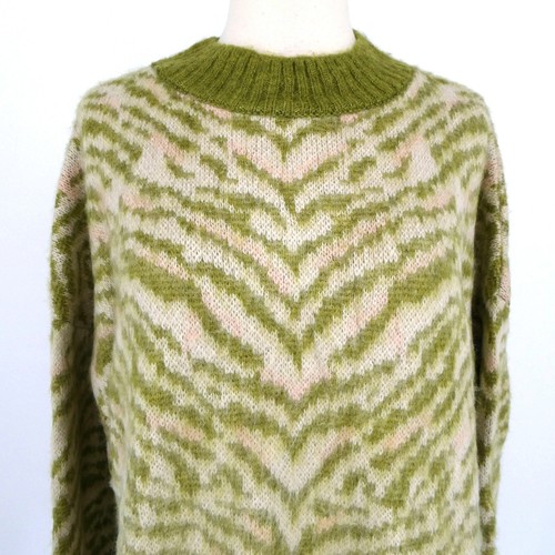 Topshop Zebra Print Wool Sweater Green 