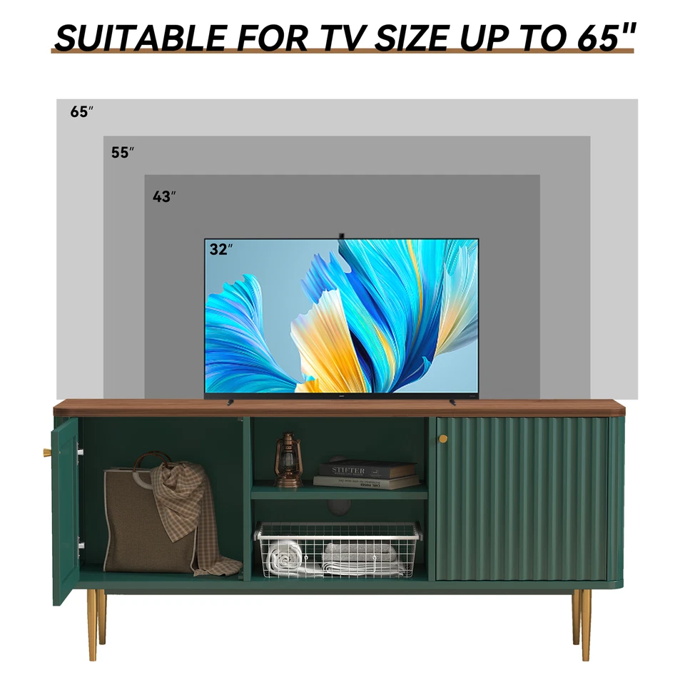 Moderno soporte de TV para centro de entretenimiento de TV de 65" con textura estriada con almacenamiento Foto 3 de 4