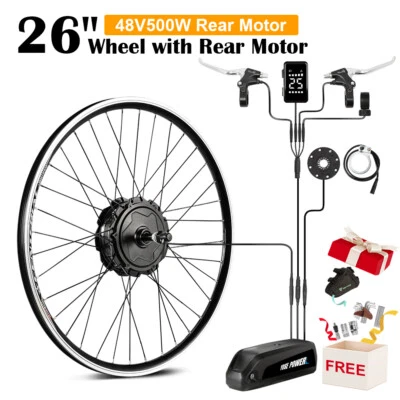 YOSE POWER Electric bike conversion kit with battery 26" 48V 500W Rear Ebike conversion kit