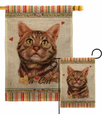 American Short Hair Happiness Burlap Garden Flag Animals Cat Gift Yard Banner
