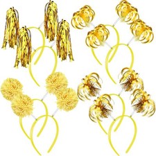 8 Pcs Pom Pom Party Headbands Tinsel Wrapped Ponytails Head Bopper Fun