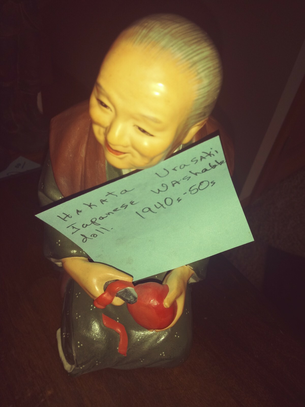 Vintage Rare Japanese Hakata Urasaki Clay Doll Washable woman Figurine