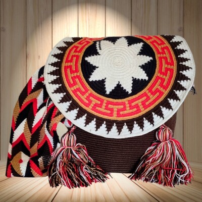 Authentic 100% Wayuu Mochila Bag Large Size Boho Bag whith Lid Unique Design 